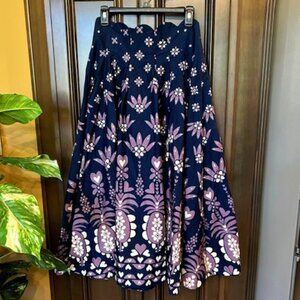 FARM Rio Navy and Pink Floral Midi Skirt